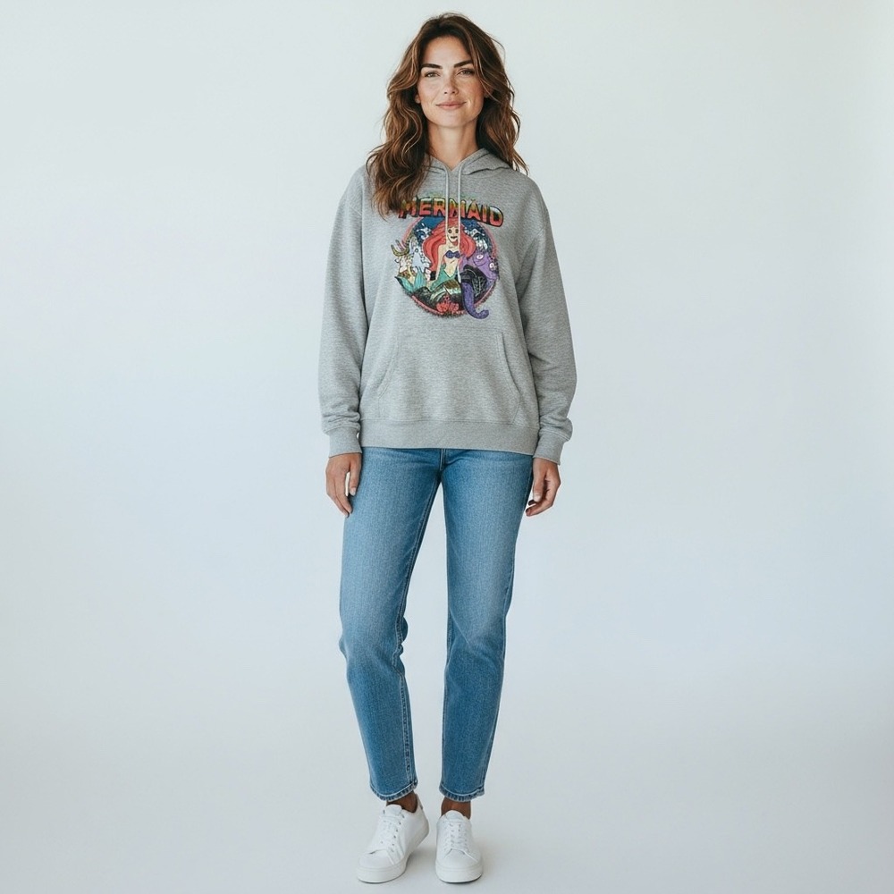 Disney Little Mermaid Ariel‎ Hoodie 3XL Gray Graphic Pullover Plus Size Cartoon